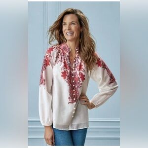 Soft Surroundings Red and White Floral Blouse